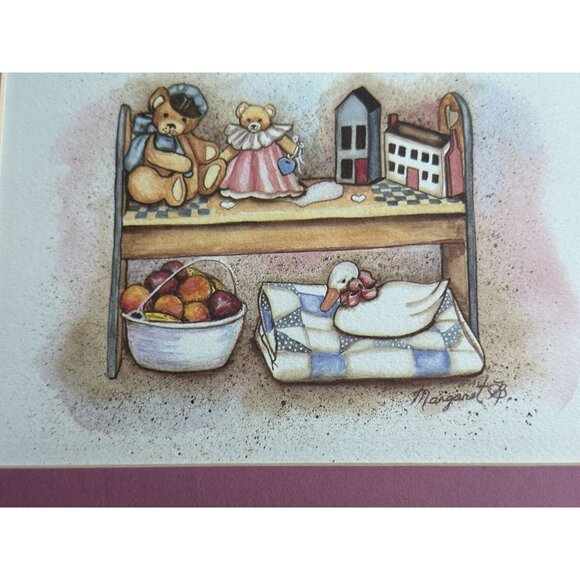 Margaret B. Signed Vintage Country Decor Matted Two Prints High Chair Blanket - Picture 1 of 9